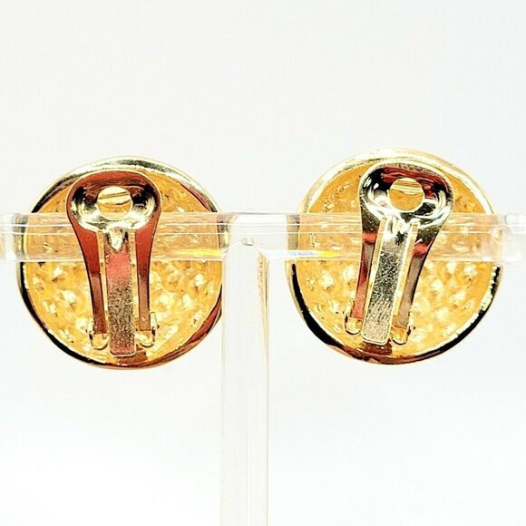 Pave Set Crystal & Gold Tone Clip On Button Earrings Very Sparkly "Video Clip" - Picture 6 of 9